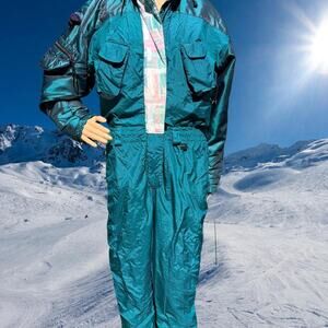 90s Vintage Women's Mountain Goat Teal Ski Suit
